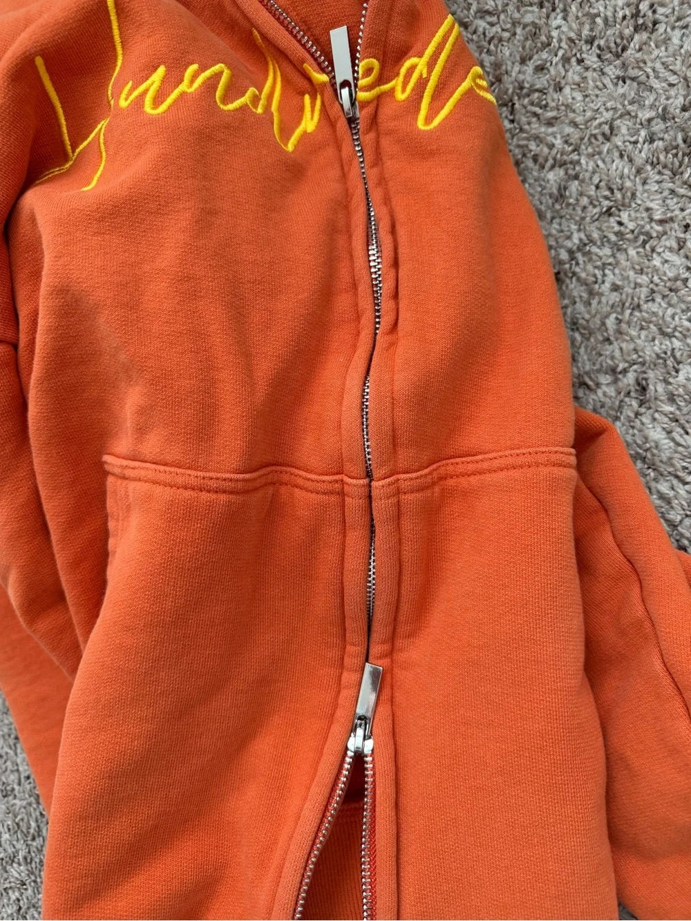 Men's Orange Full-Zip Sweatshirt with Script Logo